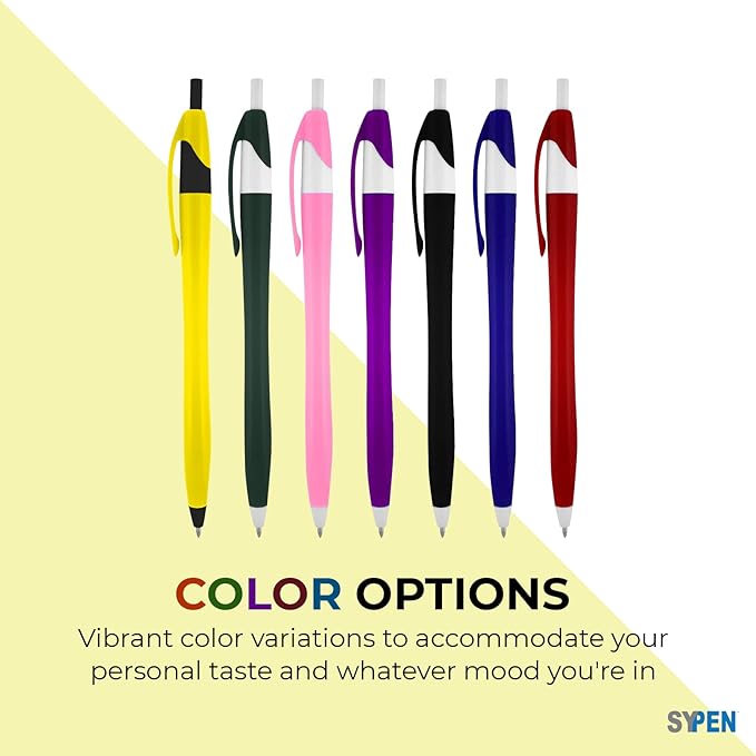 SyPen Personalized Pens With your Custom Logo or Text-500 Pack Bulk-for Businesses, Parties, and Events, Custom Printed Slim Ballpoint Click Pens, Assorted Barrel Colors, Black Ink