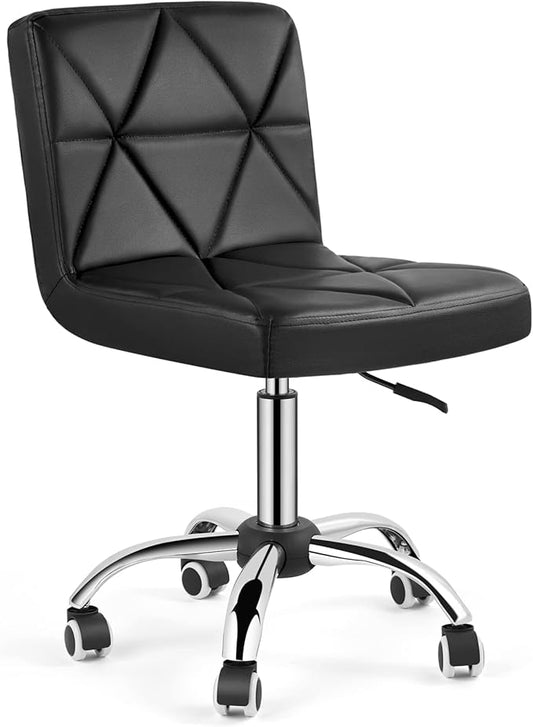 COSVALVE Armless Desk Chair, Mid Back 360 Degree Swivel Office Chair, Height Adjustable Executive Conference Task Chair with Rolling Wheels and Diamond Pattern, for Home Computer Barber, Black