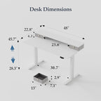 Klicelor 48 Inch Electric Standing Desk with Drawers, Adjustable Height Small Sit Stand Desk for Home Office, Compact Computer Workstation with Storage– White