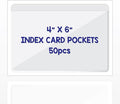 Clear Adhesive 4" x 6" Index Card Pockets with Top Open for Loading, 50 Pack, Plastic Labels Holders for Storage Bins and Library Card, Organizing and Protecting Your Index Cards or Photos