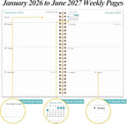 2026-2027 Planner - 18 Months Weekly & Monthly Planner from January 2026 - June 2027, Spiral Notebook 2026-2027 with Elastic Closure, Inner Pocket, Medium 5.8" x 8.3", Rose Flower