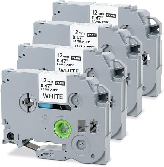 12mm 0.47 Laminated White Tape P Touch Compatible with Brother TZ-231 Tze231 TZ231 for P Touch D220, PTD210 PTH110, Tze TZ Tape 1/2Inch (4 Packs)