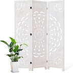 66.9Inch Wooden Room Partition - 3 Panels Boho-Styled Space Room Divider for Home/Office, Headboard & Yoga/Photo/Video Call Backdrop (White)
