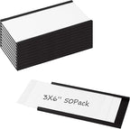 Realth C Channel Magnetic Label Holders 50 Pack 3'' x 6'' with Paper Inserts and Clear Plastic Protectors, Magnetic Data Card Holders File Cabinet Labels for Metal Racks and Shelves