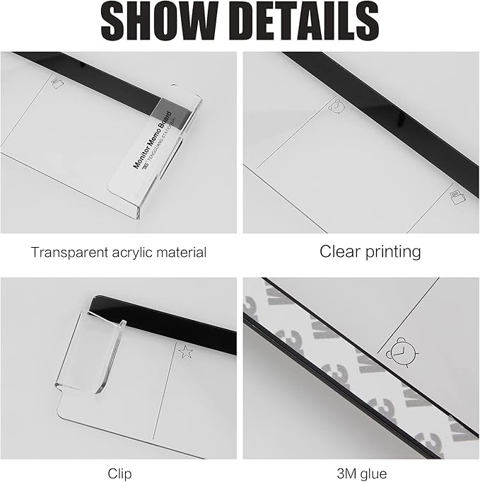 Office Desk Accessories 2pcs Multifunction Computer Monitor Memo Board - Transparent Computer Side Panel Memo Creative Monitor Side Panel Suitable for Office Home Desktop (Notepad Sticky Notes Set)