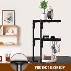 AUATRONNE Clamp-on Desk Shelf, 13 inch Above or Below Desk 2-Tier Shelving, Adjustable Metal Storage Tray for Gaming Devices or Office Desk Accessories and More, Black, Patent Pending