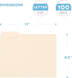 Manila Folders 8.5 x 11, Letter Size 100-Pack - File Folders for Documents 1/3-Cut Tabs, Assorted Positions, Folder Organizer for Home, Office or Classroom | Bulk Pack, Made in USA