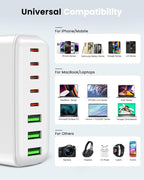 500W USB C Charger Block, 8-Port USB C Charging Station Fast Charging PD 120W PC Laptop Charger Adapter Compatible with MacBook Pro/Air/All iPad,DELL, iPhone 16/15/14/13/Pro Max/Galaxy
