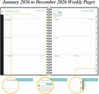 2026 Planner - Planner 2026 from January 2026 - December 2026, Weekly & Monthly Planner Spiral Bound with 12 Monthly Tabs, Inner Pocket, 6.4" x 8.5", Black-E
