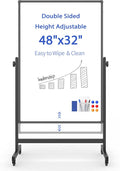 Rolling Whiteboard on Wheels, Double-Sided Magnetic Dry Erase Board with Stand, Mobile White Board for Office, Classroom, Home (32" x 48")