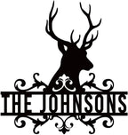 Metal Deer Scene Outdoor Family Wall Sign, Custom Deer Name Sign, Hunter Gifts Cabin Family Name Sign,Christmas Gifts for MenC