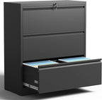 Yukimo 3 Drawer Lateral File Cabinet, File Cabinets for Home Office Legal/Letter A4 Size, File Cabinet with 3 Drawer Cabinet, Require Assembly, Black