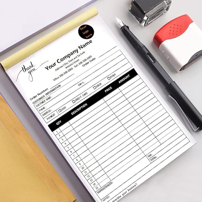 Personalized Invoice Book Custom 2 Part/3 Part Receipt Book Quote Estimate Order Forms Carbonless Form with Your Company Name Logo Address,2-10 Books (Style 12)