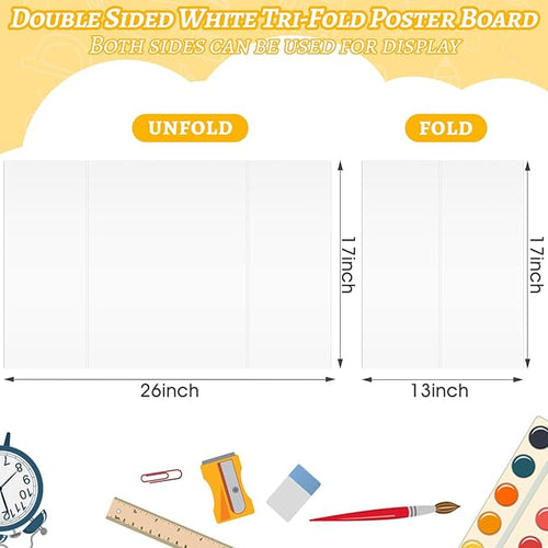 20 Pack Trifold Poster Board (26" x 17"), White Poster Board for Science Fairs, School Projects, Graduation Party, Event Displays, and Business Presentations