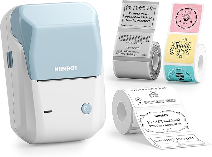 NIIMBOT B1 Label Maker with 3 Roll Tapes,2 Inch Portable Thermal Label Printer for Home Office School Small Business, Address, Clothing, Crafts, Retail,Support Smartphones & PC,Sky Blue