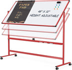 Rolling Whiteboard, 48x32 Inches Dry Erase Board with Stand, Magnetic Mobile Whiteboard on Wheels, Standing White Board for Office, School, Home, Large Double Sided White Board with Paper Pad