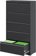 FLIXELIO 5 Drawer File Cabinets,Metal Office Storage Filing Cabinet with Lock, Lateral Filing Cabinet for Home Office, Horizontal Locking File Cabinet for Legal/Letter/A4, Assembly Required, Black