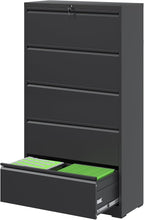 FLIXELIO 5 Drawer File Cabinets,Metal Office Storage Filing Cabinet with Lock, Lateral Filing Cabinet for Home Office, Horizontal Locking File Cabinet for Legal/Letter/A4, Assembly Required, Black