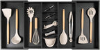 KitchenEdge Adjustable Kitchen Drawer Organizer for Utensils and Junk, Food-Safe Contract Grade with 100% Sustainable Wood, Expandable from 19 to 33 Inches Wide - Black Bamboo