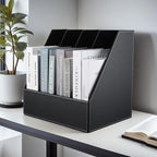 KINGFOM 4-Slot Wood Leather Document Files Holder Rack Stand Desk Files Organizer Papers Collection Cabinet (4 slot Black)