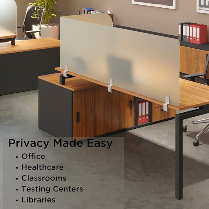 Desk Divider for Students and Desk Privacy Panel. Office Partitions and Ideal Cubicle Light Shield. Frosted Acrylic Clamp-on Desk Partition - 47” W x 22”H Divider
