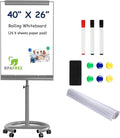 TSJ OFFICE Rolling Whiteboard Standing - 40 x 26 Inches Magnetic Mobile White Board with Stand, Height Adjustable Dry Erase Board on Wheels with Paper Clamp on Top, Gray