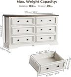 VVFLU Farmhouse 6 Drawer Dresser for Bedroom, 54" Wide Wood Dresser with Natural Texture, Rustic Chest of Drawers for Bedroom with Vintage Metal Hands, for Living Room, Hallway, Antique White