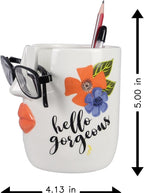 Young's Inc Ceramic Eyeglass and Stationery Holder Cup – White Face Desk Organizer with Sunglass Stand, 5 InchMulti-Purpose Accessories Organizer for Home, Office, Vanity, or Nightstand Decor