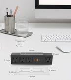HHSOET Under Desk Power Strip with 3M Adhesive, Removable Under Desktop Mount Plug with 30W Fast Charging USB C and USB A Ports, 4 Outlet Under Table Surge Protector 1200J, 6FT Extension Cord. (Black)