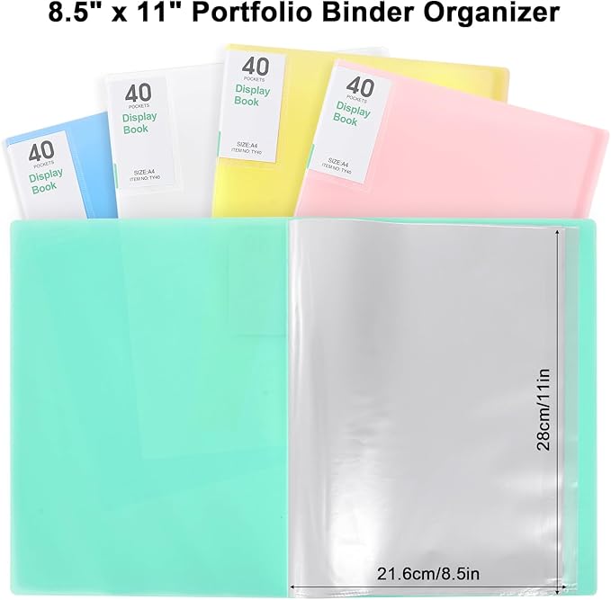 Phyxin Portfolio Binder, 80-Pocket Portfolio Folder 8.5" x 11", Displaying 160 Page Binder with Plastic Sleeves, Plastic Folders for Women & Men, Students, Teachers, Green