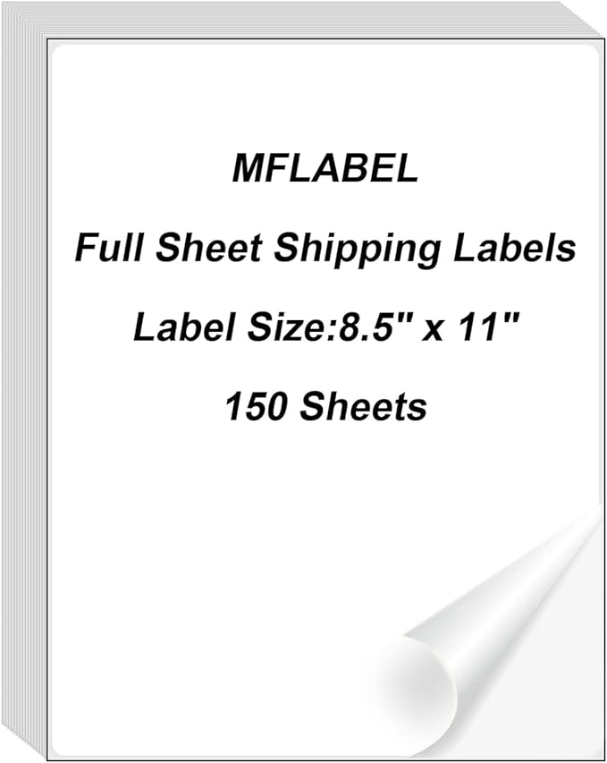 MFLABEL Full Sheet Sticker Labels, Address Labels, White Matte Label Paper, 8-1/2" x 11" Shipping Labels for Laser & Inkjet Printer (150 Labels, 150 Sheets)