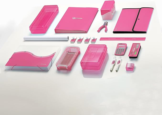 Accordion File Organizer Pink, 7 Pocket Expanding File and Cover Folder with Labels, Plastic Portable Desktop Letter A4 Paper, Also Available in Red, Purple, Green, Blue, Grey, 1 Pc – by Enday