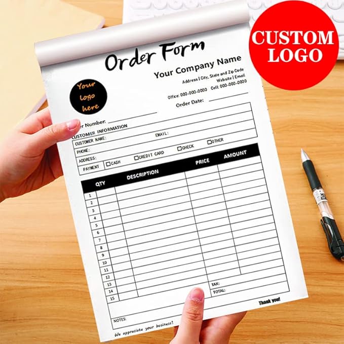 Personalized Invoice Book Custom 2 Part/3 Part Receipt Book Quote Estimate Order Forms Carbonless Form with Your Company Name Logo Address,2-10 Books (Style 10)