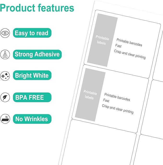 L LIKED 3-1/3" x 4" 600 Labels, Printable White Sticker Labels, Laser/Inkjet Printing - Matte, 100 Sheets