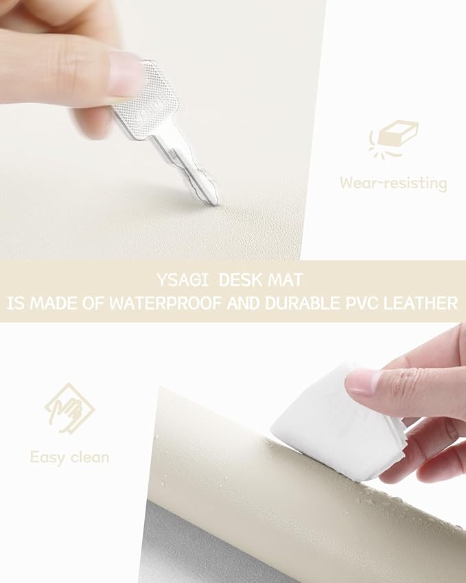 YSAGi Non-Slip Leather Desk Pad, Desk Matt for Desktop, Waterproof Laptop Computer Keyboard Mat, Table Protector Blotter Mat, Large Mouse Pad for Office/Work/Home/Decor(Cream, 31.5" x 15.7")