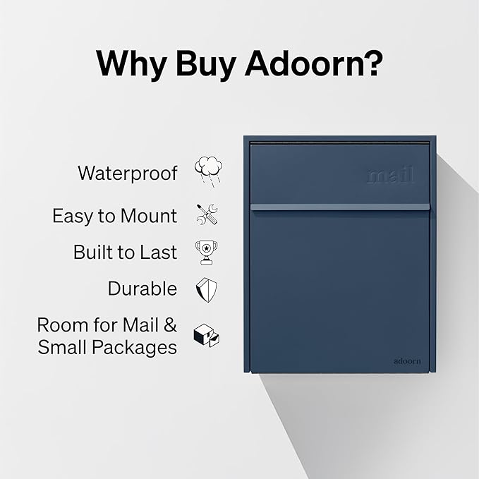 Wall Mount Mailbox - Large, Anti-Theft Locking Mailbox, Weatherproof Mailboxes for Outside The House, 18.5" H x 15" L x 7.5" D (Navy)