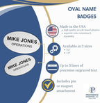 Custom Engraved Name Tag Badges – Personalized Identification with Pin or Magnetic Backing, 3.2 Inch Oval, Almond/Black