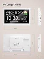 Raynic Digital Clock,10.1 Inch Large Display Calendar Clock with 12 Themes, 20 Alarms, 20 Reminders, Auto Dimming, 12/24 Hours for Seniors, Desk (White, 10.1 Inches)