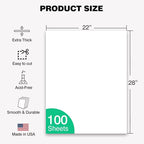 WritePads White Poster Boards 22"x28", 100 Pack, 130LB/290gsm Heavyweight Poster Board, 14PT Thick White Presentation Boards for School Projects, Crafts, Office, Made in USA