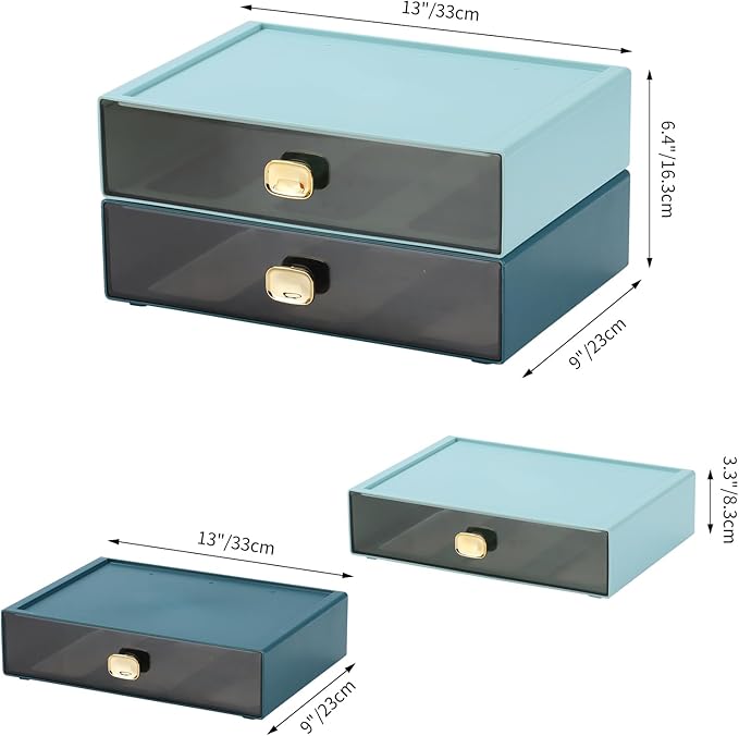 OSteed Spacious Desktop Storage Box, 1 Large Storage Drawer, Stackable Office Desk Drawer Organizer and Accessories, Printer Paper Organizer, Cyan Plastic Drawers for Workspace & Home
