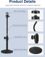 Puroma Webcam Stand Goose-Neck Mount Stand Upgraded Desktop Stand for Logitech Webcam C922 C930e C920S C920 C615 and Other Webcam with 1/4" Thread
