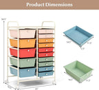 DORTALA 15-Drawer Rolling Storage Cart with Drawers, Rolling Utility Cart w/Removable Drawers & Universal Wheels, Tools Scrapbook Paper Organizer for School, Office, Home, Classroom (Macaroon Color)