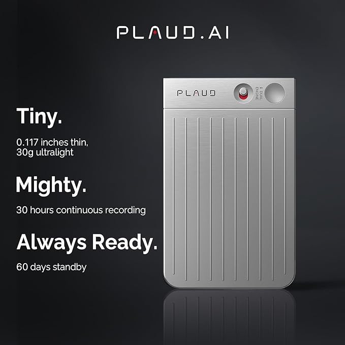 AI Voice Recorder, Note Voice Recorder w/Case, App Control, Transcribe & Summarize with AI Technology, Support 112 Languages, 64GB Memory, Audio Recorder for Lectures, Meetings, Calls, Silver