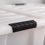 IRIS USA 40 Qt Stackable Plastic Storage Bins with Lids, 6 Pack - BPA-Free, Made in USA - Discreet Organizing Solution, Latches, Durable Nestable Containers, Secure Pull Handle - Pearl