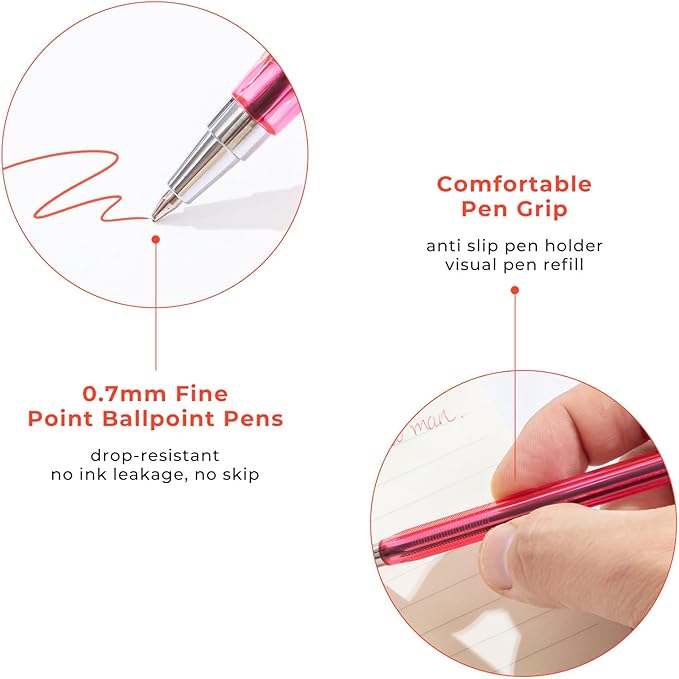 M&G Ballpoint Pens, Red Ink Ballpoint Pens Fine Point 0.7mm, Ball Point Pens Bulk Smooth Writing with Anti-Slip Grip & Plug-In Cover for Journaling Office Supplies School Women Men (40 Pack)