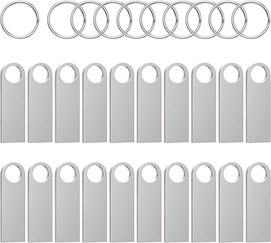 ABLAZE 1GB Flash Drive 20 Pack, Metal USB 2.0 Thumb Drives with Keychains USB Sticks Pendrives (Sliver)