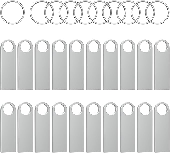 ABLAZE 128MB Flash Drive 20 Pack, Metal USB 2.0 Thumb Drives with Keychains USB Sticks Pendrives (Sliver)