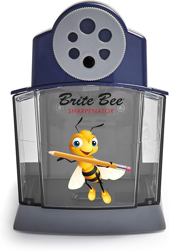 Brite Bee Sharpenator – Heavy Duty Classroom Electric Pencil Sharpener for Teachers & Students – Quiet Motor, Auto Stop, Large Bin, Helical Blade – Sharpens All Pencil Types