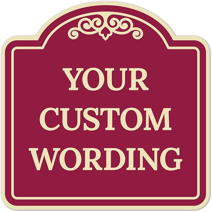 Custom Decorative Sign, Personalized Metal Sign for Business, Driveway, Home, Airbnb, Office Door Plaque,Burgundy Background Sign, 12x12 Inches, ACM, Fade Resistant, Made in USA by Sigo Signs
