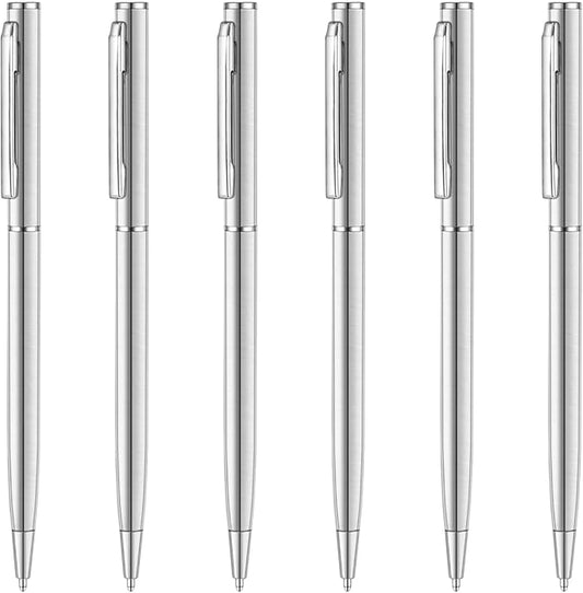 Unibene Slim Stainless Steel Retractable Ballpoint Pens, Nice Gift for Business Office Students Teachers Wedding Christmas, Medium Point(1 mm) 6 Pack-Black ink